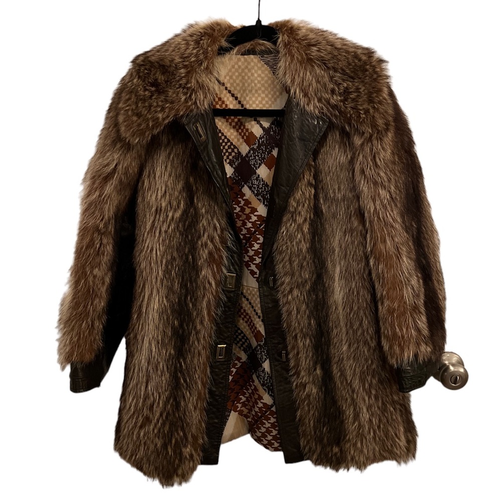 Vintage Leather With Fur Gold Tone Hardware Coat Jacket Hippie Boho Glam